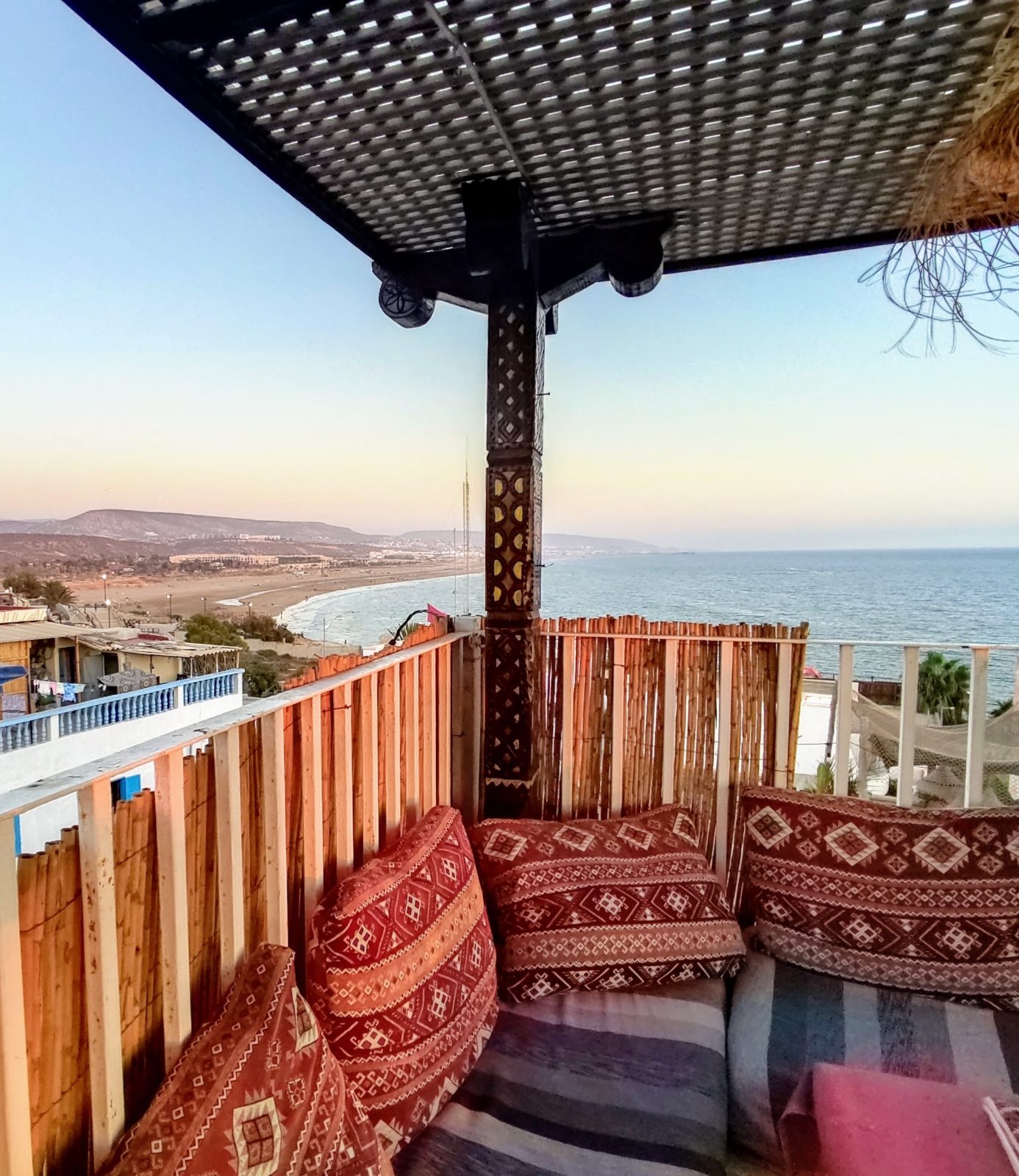Panorama beach view from our rooftop terrace lounge taghazout morocco africa