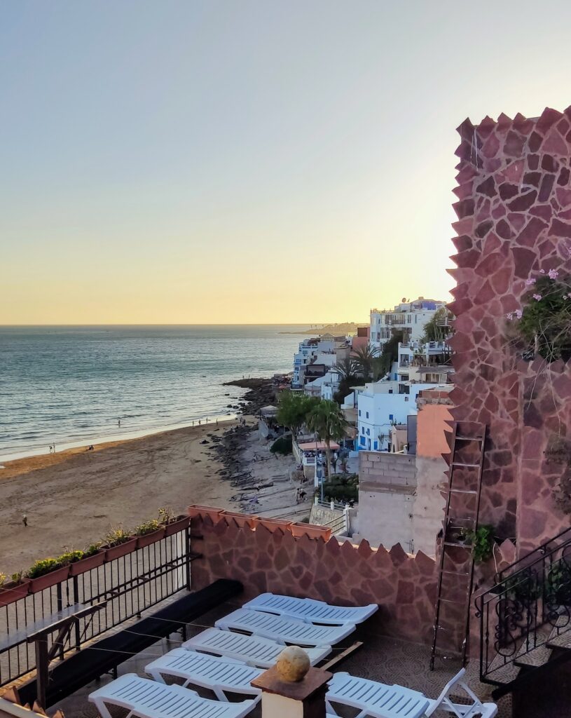 Tanning chairs Taghazout hotel annex rooftop Morocco Agadir