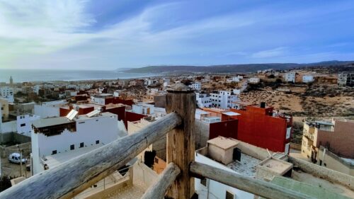 Tamraght rooftop terrace view Morocco surf house