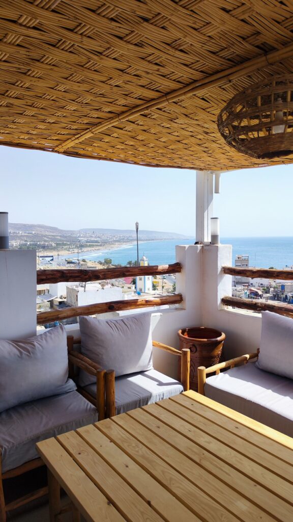 Rooftop terrace lounge ocean view Taghazout BB Guesthouse
