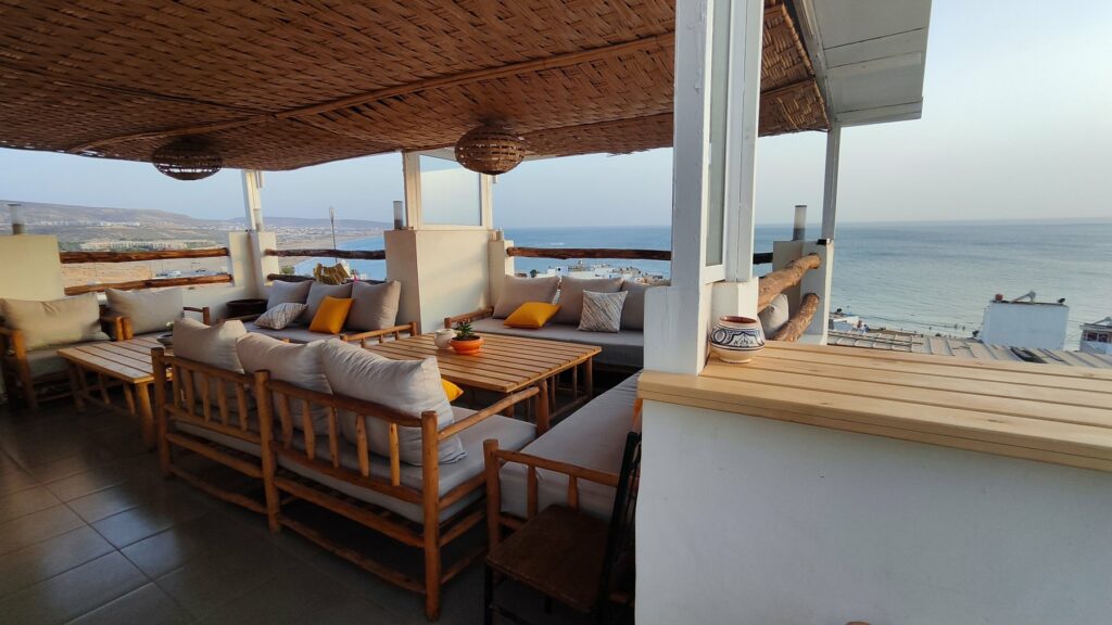 Sunset rooftop terrace lounge Taghazout BB Guesthouse Morocco 2